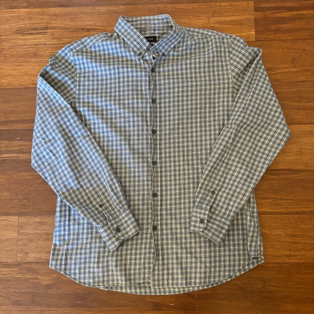 Massimo Dutti Men's Plaid Button Down Shirt XL Blue Gray Checked Cotton Flannel